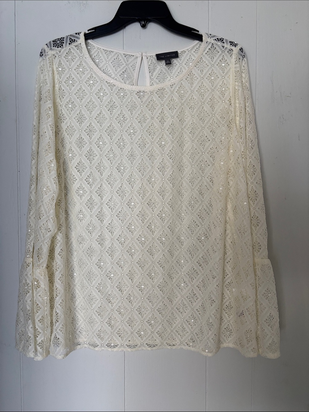 The Limited Cream Diamond Lace Sequin Blouse